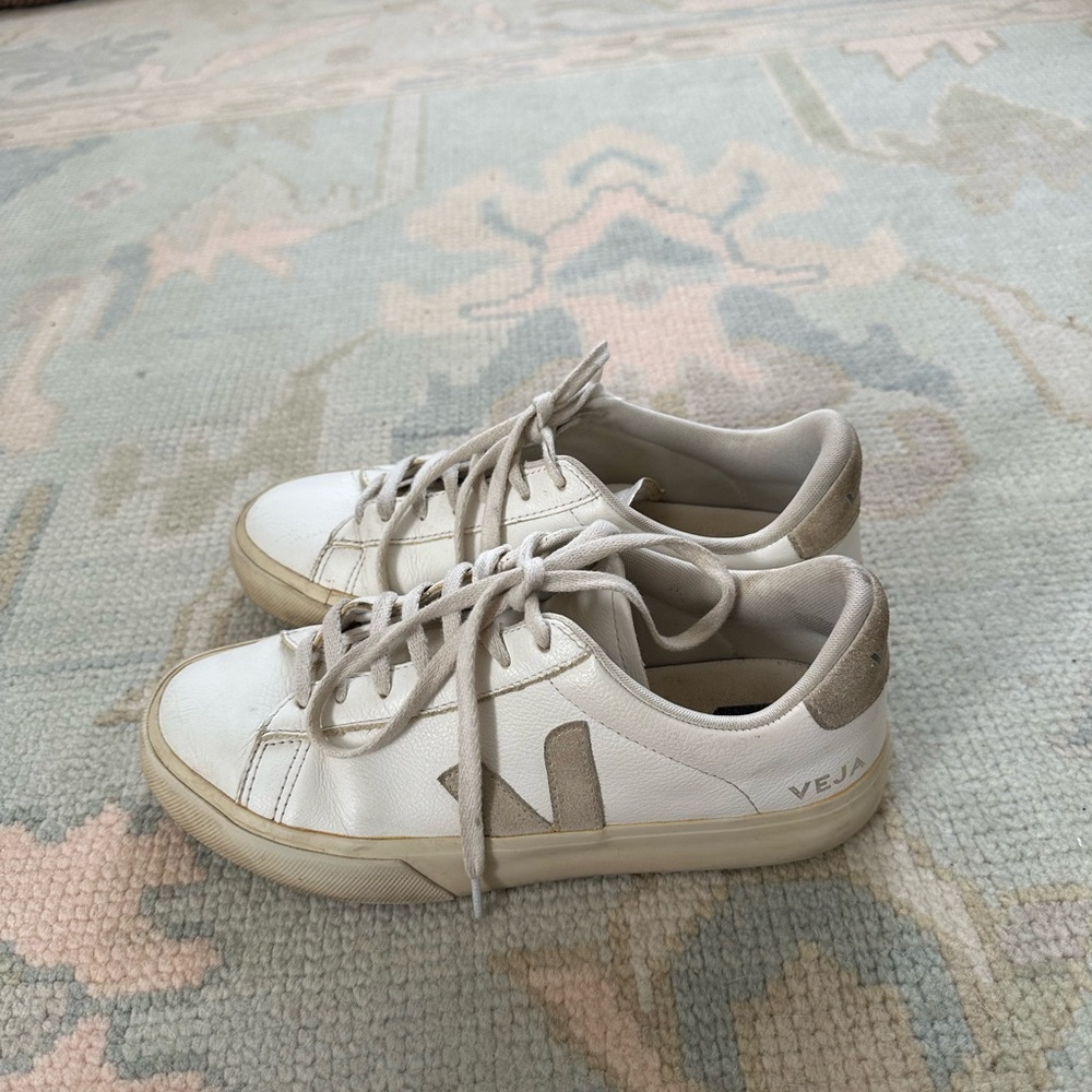 Veja White and Beige Low-Top Sneakers